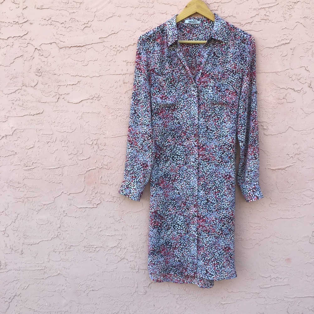 DKNYC Sheer Abstract Shirt Dress